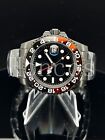 Gmt Style Men's Pro Diver 41Mm Silver Stainless Steel Watch Pepsi Coke Red/Black
