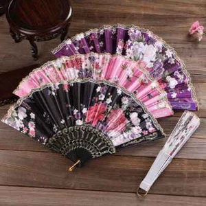 Ladies Folding Fan Lace Fan Folding Fan Printed Plastic Silk Cloth Elegant - Picture 1 of 17