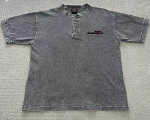 Harley Davidson Thermal Henley Shirt Mens XL Waffle Knit Grunge Y2K Faded Gray - Picture 1 of 7
