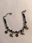 NEW 6-6.5&quot;  TIBEAN SILVER AND BLACK BRACELET CIRCLES AND FISH--B74