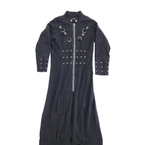 Vintage Y2K Tripp NYC Black Trench Coat Full Zip Rave Goth Size XL Moto Punk - Picture 1 of 7