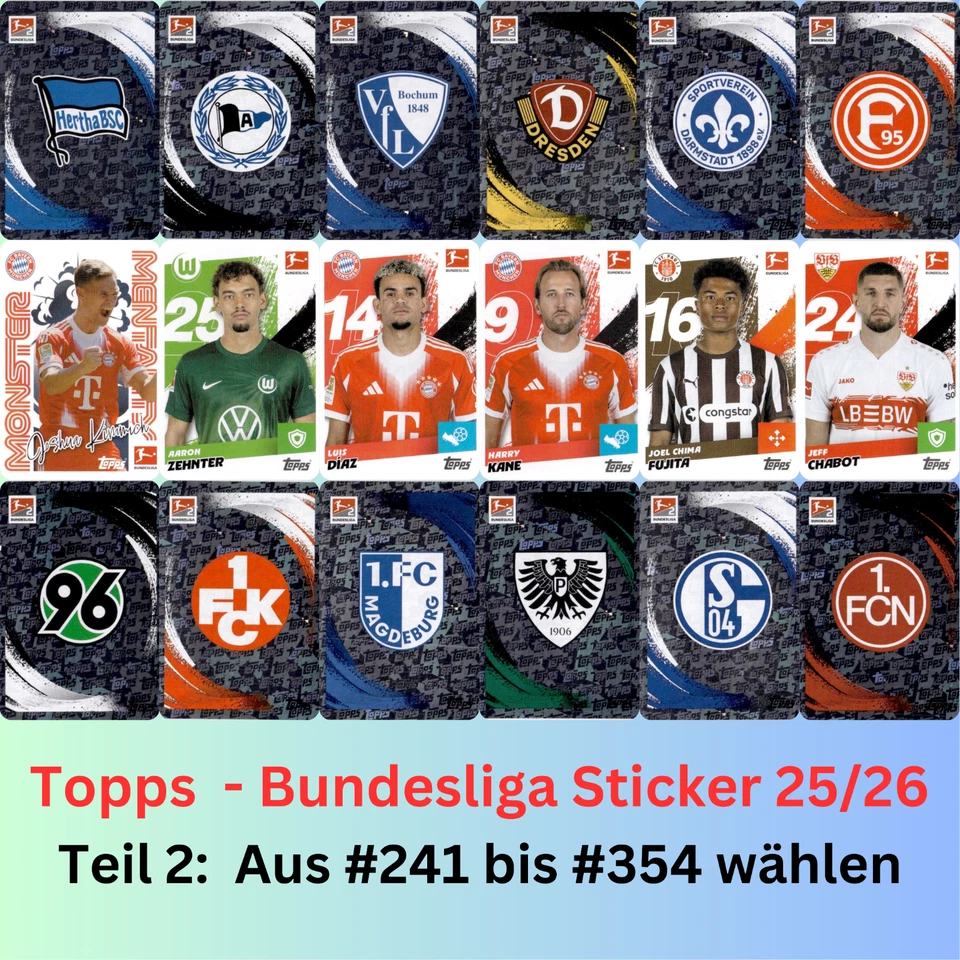 Topps Bundesliga Sticker 25/26 2025/2026 - Einzelsticker 241 - 354 zum Aussuchen - Bild 1 von 1