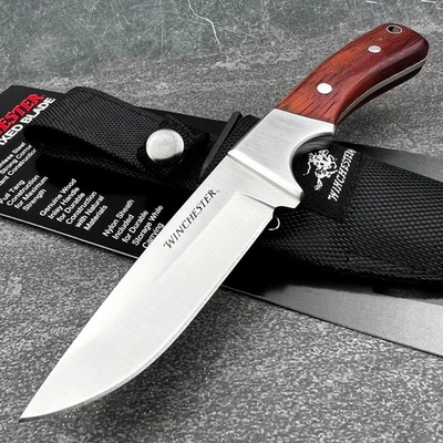 Winchester Rich Grain Wood Fixed Blade Full Tang Hunter Skinner Knife and Sheath - Image 1 of 4