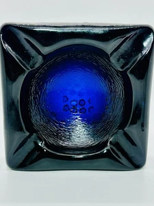Vintage Cobalt Blue Glass Ashtray 4.5" Square Mid Century Modern Unbranded - Picture 1 of 5