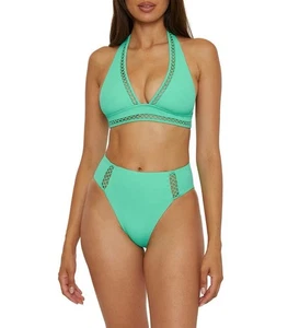 Becca Rebecca Virtue fein gerippt modern Rand Bikini Neckholder Oberteil Unterteil Größe M 166 $ - Bild 1 von 8