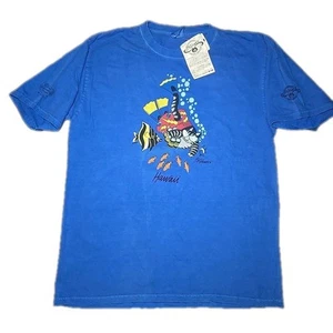 Vtg NWT Crazy Shirts Blue L TShirt Hawaii B Kliban Cat Beach Fish Distressed - Picture 1 of 21