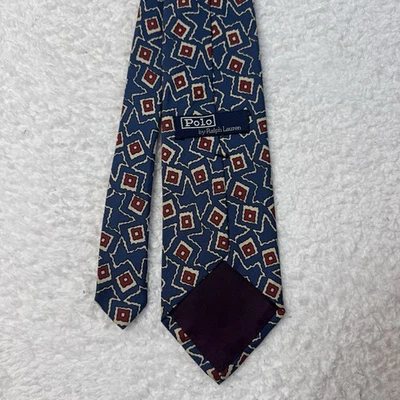 Polo Ralph Lauren Vintage Azul Estampa Geométrica Gravata de Seda Feita à Mão EUA 3,5” - Imagem 1 de 4