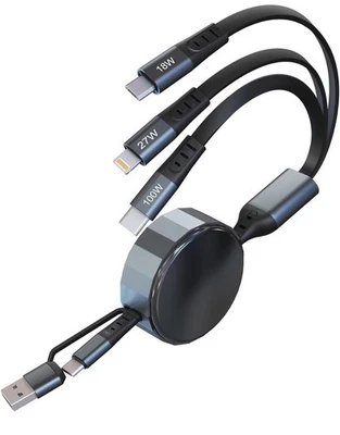 3 in 1 Retractable USB Cable Fast Charging Data Cord For iPhone New - Image 1 of 4