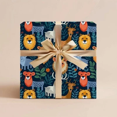 Jungle Wrapping Paper, Animal Gift Wrap, Kids Birthday or Baby Shower Roll - Image 1 of 4