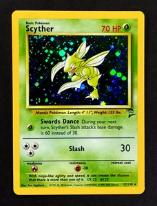 2000 Pokemon SCYTHER Base Set 2 Edition HOLO Foil Rare Card 17/130 WotC SWIRL NM - Photo 1 sur 4