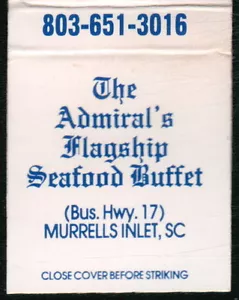 MURRELLS INLET SC Admiral's Flagship Seafood Restaurant Vtg Match Book Cover MB - Picture 1 of 1