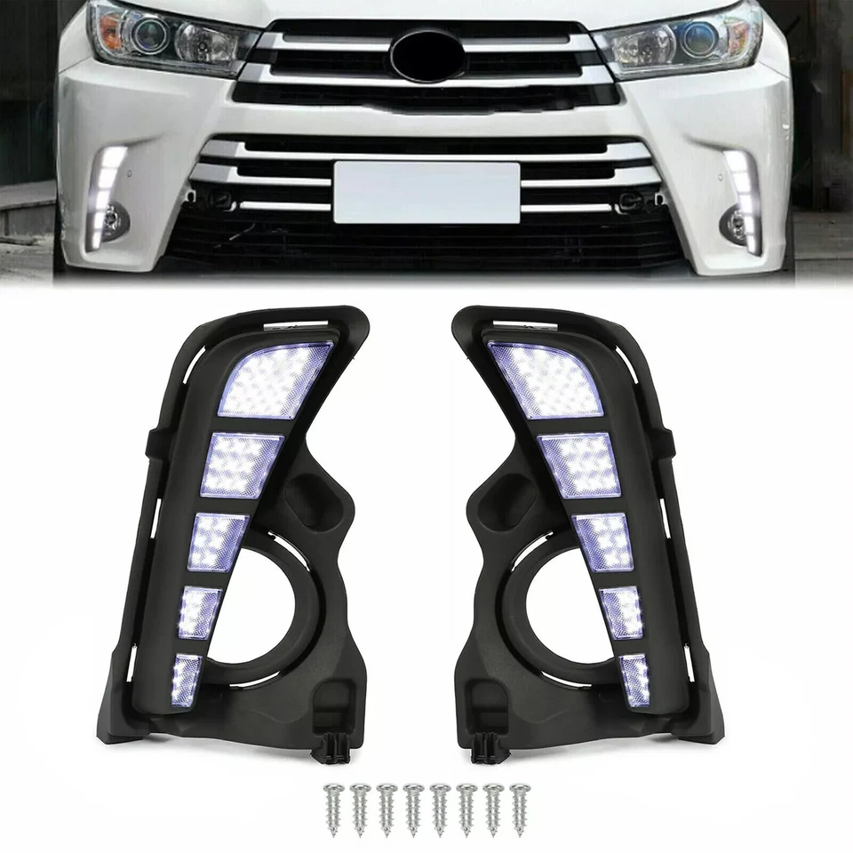 For Toyota Highlander 2017-2019 LED DRL Daytime Running Lights Driving Fog Lamps - Image 1 of 4