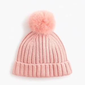 $40 NWT J. Crew Ribbed Beanie with Faux Fur Pom Pom in Seashell PINK H3198 jcrew - Picture 1 of 3