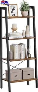 Ladder Shelf 4 Tier Bookshelf Storage Rack Industrial Rustic Brown Black - Picture 1 of 12