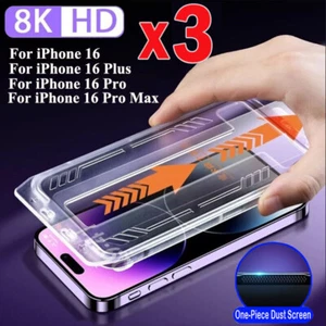 For iPhone 16 Pro Max 16 Plus 16 Tempered Glass Screen Protector Auto Alignment - Picture 1 of 16
