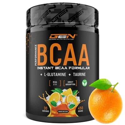 GERMAN ELITE NUTRITION BCAA Performance Pulver 450g Instant BCAAs + L-Glutamin + Taurin -(Orange Juice)