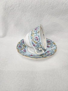 Colclough Bone China England PINK Blue Swirl Flowers Cup / Saucer C743 RARE! - Picture 1 of 4