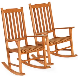 Costway 2PCS Eucalyptus Rocking Chair Yard Garden Single Rocker Outdoor Natural - Picture 1 of 6