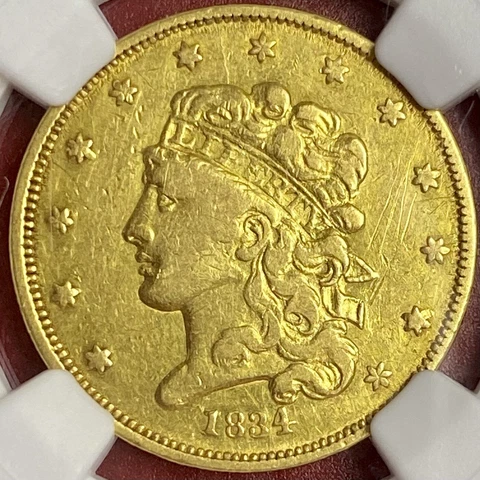 NGC-XF! 1834 CLASSIC HEAD $5 GOLD PIECE PLAIN 4 OBV SCRATCHED CLEANED Cover