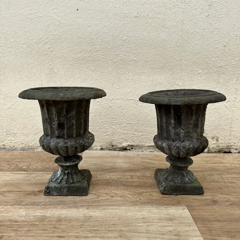 Pair set of 2 Vintage French Urns Planters cast iron 1206231 Cover