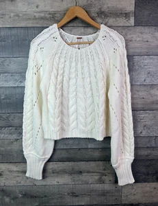 Free People Womens Jumper Size Small Ivory Sandre Cable Knit Chunky Sweater - Picture 1 of 10