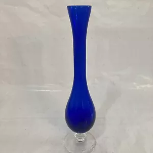 Collezione Italy ROYAL BLUE Blown Glass Line Tall Vase 13.5” Original Sticker!!! - Picture 1 of 7