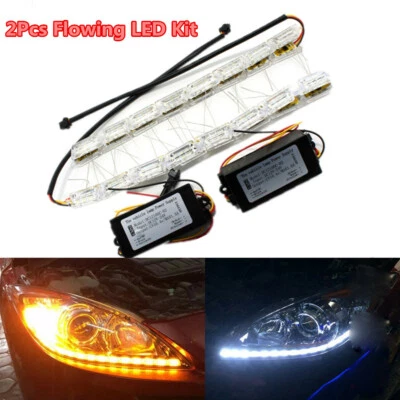 2Pc Car Switchback LED Daytime Run light Sequential DRL Flow Turn Signal Lights - Image 1 of 4