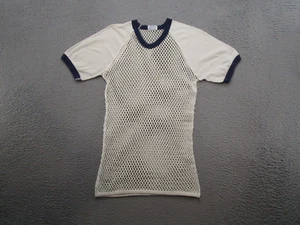 Vintage Scandinavian Knitters Fishnet Mesh T-Shirt Mens Size L Rave Party White - Picture 1 of 8