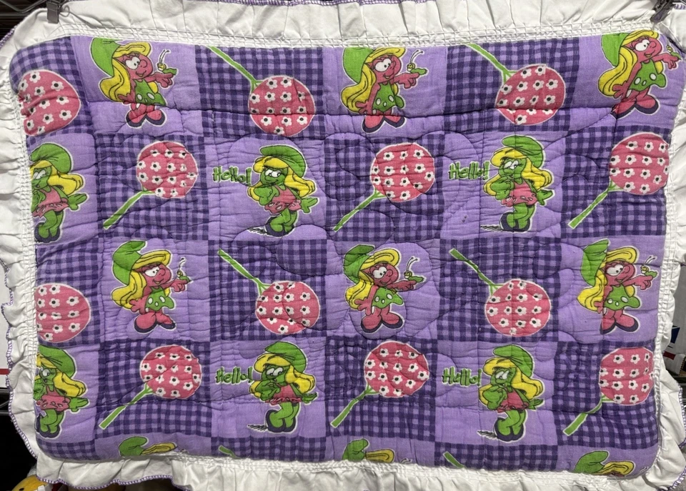 "Mini manta cambiadora de bebé púrpura vintage de los Pitufos 17"" por 27"" acolchada de felpa" Foto 1 de 4