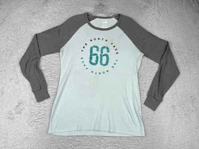 Женская рубашка The North Face средний размер синий серый с длинным рукавом реглан хлопковая смесь ЧИТАЙТЕ - Изображение 1 из 4