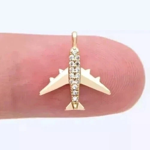 1Ct Round Cut Simulated Diamond Airplane Pendant Necklace 14K Yellow Gold Plated - Imagem 1 de 1