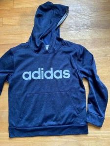 Adidas Heathered Blue Hoodie Grey Logo Tricot Climacool Sz Boys 10-12 LN - Picture 1 of 3