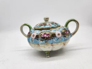 Vintage Nippon Moriage Melon Shape Porcelain Covered Sugar   T55 - Picture 1 of 6