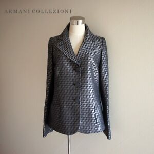 Armani Collezioni Grey/Brown Powerhouse ZigZag Suit Jacket Size 4