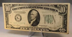 1934 D $10 US Federal Reserve Note, Chicago, Circulated G93132037D - Imagen 1 de 12
