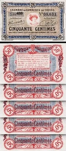 France TROYES 50 Centimes 1926, UNC, 5 Pcs LOT, with Completely watermark - Picture 1 of 4
