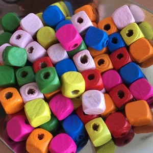 100X Multi-Colour Rainbow Cube Beads Dyed 8MM Wooden Bead for Beading - Picture 1 of 5