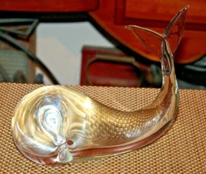 Großer Kunstglas Wal Briefbeschwerer Skulptur klar schweres Glas signiert Monelti - Bild 1 von 12