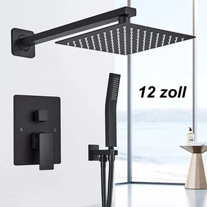 Unterputz-Duschmischer Regenfall-Duschanlage Schwarz 12“ Kurvengriff Dusche - Bild 1 von 11