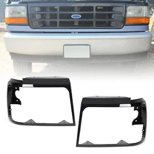 Black Set Headlight Trim Bezels For 1992-1996 Ford Bronco F150 F-150 F350 Pickup - Picture 1 of 15