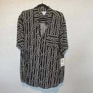 LuLaRoe Michael Mens Button Up Shirt Black White Stars Stripes - Picture 1 of 1