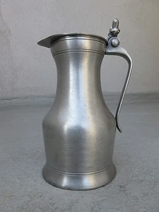 VINTAGE COLLECTIBLE 14 OZ ETAIN TITRE LEGAL FRENCH LIDDED PEWTER 7" PITCHER MINT - Picture 1 of 8