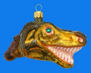 DINOSAUR HEAD EUROPEAN BLOWN GLASS CHRISTMAS TREE ORNAMENT PREHISTORIC - Picture 1 of 1