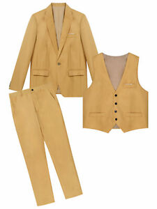 Mens 3-Pieces Suit Notch Lapel One Button Slim Fit Formal Blazer Vest Pants Sets