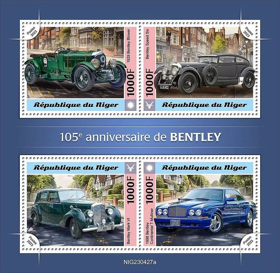 BENTLEY Cars/Car Blower/Speed Six/Continental MNH 4v-Stamp Sheet (2023 Niger) — 第 1/1 张图片