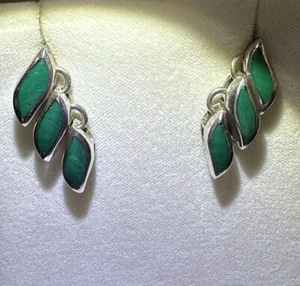 Sterling Silver 925 With Inlaid Turquoise Dangle Pierced Earrings Vintage RARE - Picture 1 of 24