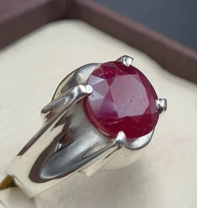 Natural 5 ct Red Ruby Ring Round Cut Handmade Sterling Design Ruby Ring Gift - Picture 1 of 6