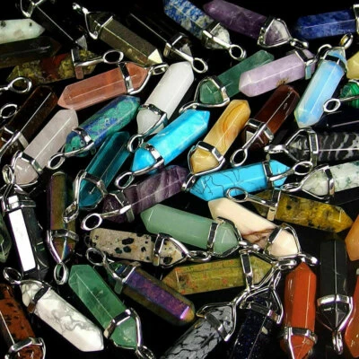 Hexagonal 32X Glass Pointed Crystal Stone Quartz Necklace Jewelry Pendant - Image 1 of 4