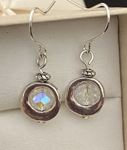 Pretty Crystal AB Circle Silver Tone Drop Dangle Earrings Handmade Fun Fashion - Picture 1 of 8
