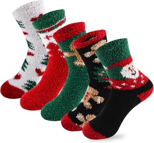 5 Pairs Wool Socks for Women - Cute Fuzzy Warm Colorful Crew Socks for Women Win - Picture 1 of 12